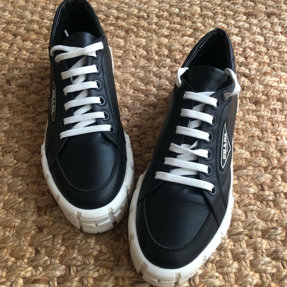 Prada Double Wheel Tyre Lug Sole Sneakers. Premium Leather. Size 39